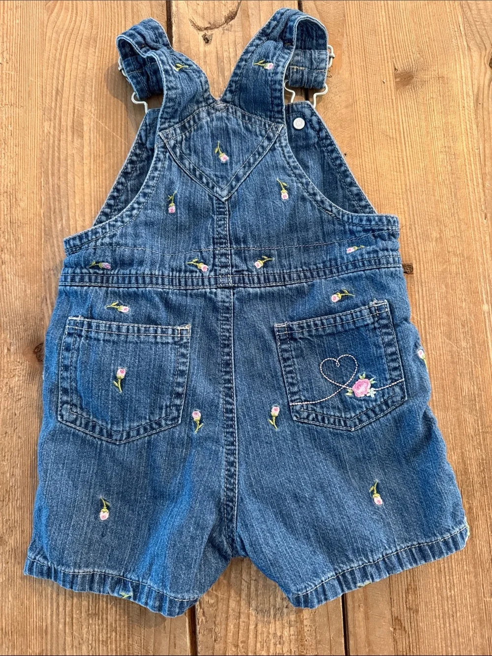 Carter's Denim Short Overalls with Pink Floral Embroidery